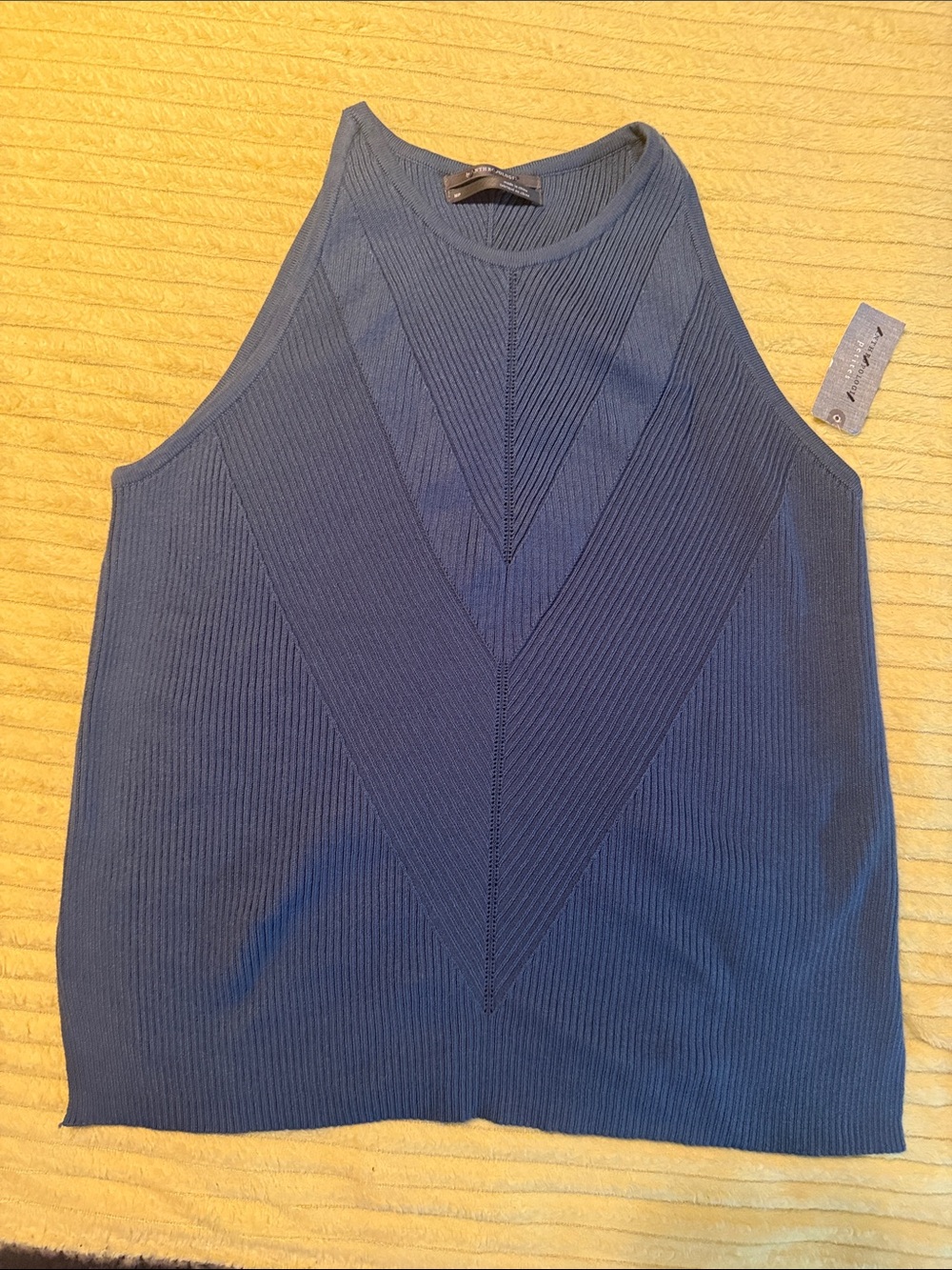 Anthropologie Teal Ribbed V-Panel High-Neck Tank